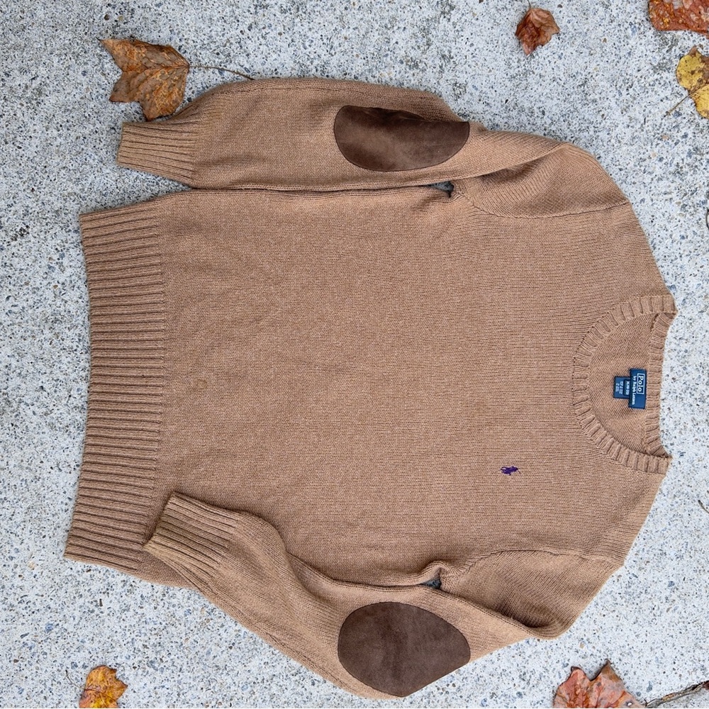 Polo by Ralph Lauren Camel Crewneck Sweater with elbow patches